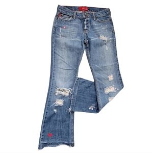 HOLLISTER Vintage Distressed Hippie Boho   Embroidered Boot Cut Jeans Size 3R